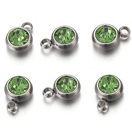 20pcs/lot 6mm Crystal Stainless Steel Rhinestone Charms Birthstone Pendants for Jewelry Making DIY Necklace Bracelet Accessories