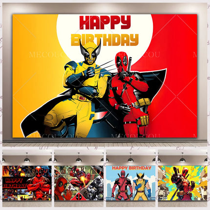 Superhero Deadpool and Wolverine Themed Customized Boy's Birthday Party Decoration Banner With Portrait Photography Studio Props