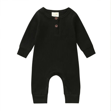 0-24months Newborn Baby Button Romper Solid Color Knit Ribbed Jumpsuit For Infant Boys And Girls Spring Autumn Long Playsuit