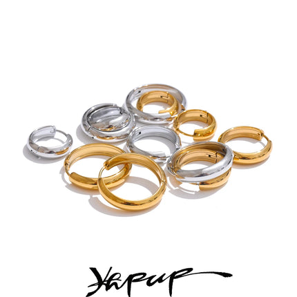 Yhpup 13/17/22mm Stainless Steel Round Daily Hoop Earrings for Unisex Men Women High Quality Versatile Jewelry Waterproof Japan