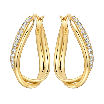 Original 2026 S925 Sterling Silver Zircon 18K Gold Lining Vintage Hoop Earrings for Women Birthday Party Wedding Gift Jewellery