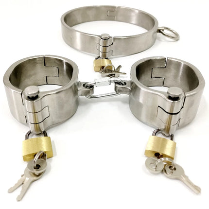 Metal BDSM Locks Neck Collar Hand Ankle Cuffs Adult Games Slave Restraints Adult Toys Sex Game for Couples Bondage Handcuffs