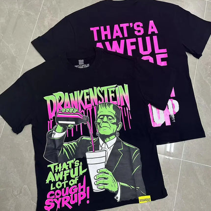 That's A Awful Lot of Cough Syrup Short Sleeve American Street Pop Hip-hop Cartoon Pattern Print Tops COUGH SYRUP T-shirt
