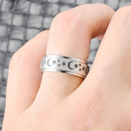 Anti Stress Anxiety Fidget Spinner Couple Rings Rotate Freely Jewelry for Men Women Stainless Steel Knuckle Ring Wedding Bague