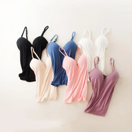 Sexy Women Crop Tops Padded Spaghetti Strap Tank Top Women Built-in Bra Off-Shoulder Camisole Seamless Tank Lingerie Underwear