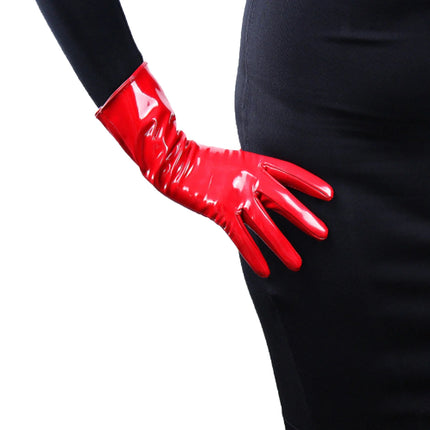 DooWay Women's Patent Leather Gloves Sexy Shine Red Wet Look Latex Faux PU Wedding Role Play Costume Cosplay Evening Party Glove