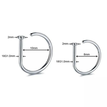 5pc Nose Rings D Shape Nose Hoop Stud Ear Cartilage Piercing Stainless Steel Nose Nostril Piercing Jewelry Women Body Piercings