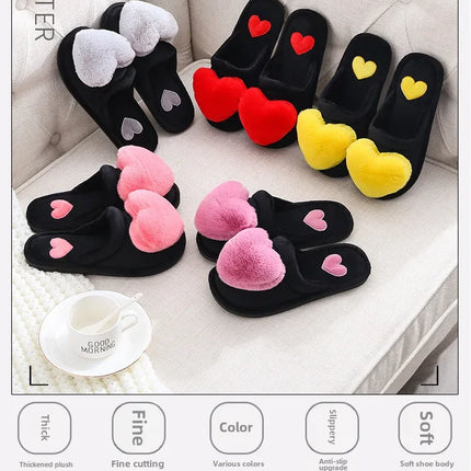 Autumn/winter Warm Cotton Slippers Women's Cartoon Peach Heart Design Floor Anti-slip Home Slippers For New Mothers
