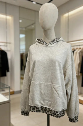 Stylish Girl Leopard Patchwork Hoodies Sweatshirt Casual Full Sleeve Pocket Loose Short Top Autumn New Daily Commute Outwear