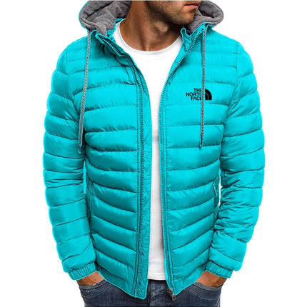 Men's hooded windproof jacket, warm parka coat, casual and comfortable, outdoor zip-up jacket, street fashion, camping, winter
