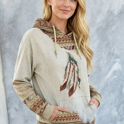 Women's Casual Fashion Round Neck Pullover Sweatshirt Western Ethnic Style Retro Printed Sweatshirt Hoodies