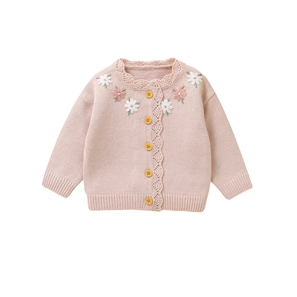 Pink Baby Girl Floral Sweaters Cardigans Spring Autumn Full Sleeve Infant Button Up Jackets Knitted Toddler Winter Outwear Coats