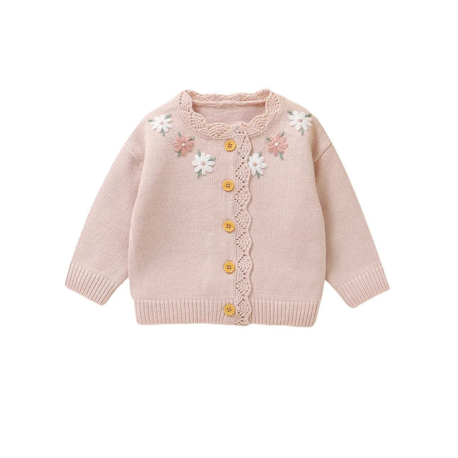 Pink Baby Girl Floral Sweaters Cardigans Spring Autumn Full Sleeve Infant Button Up Jackets Knitted Toddler Winter Outwear Coats
