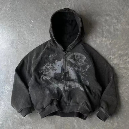Man Hoodie Y2k Goth Streetwear Men Hip Hop Streetwear Harajuku Gothic Pattern Zip Up 90s Graphic Sweatshirt Japanese Anime