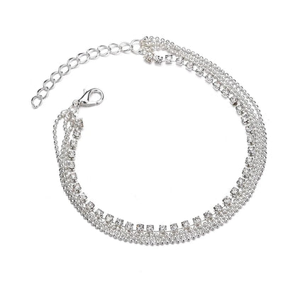 Silver Color Crystal Zircon 3 Rows Beads Anklet for Women New Fashion Chain Multilayer Rhinestones Foot Crystal Jewelry