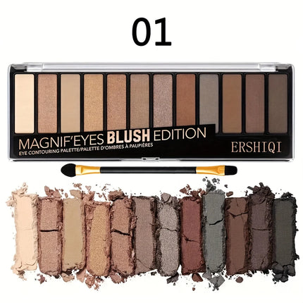 ErshiQI 12-Color Eyeshadow with Pearlescent, Matte & Fine Glitter
