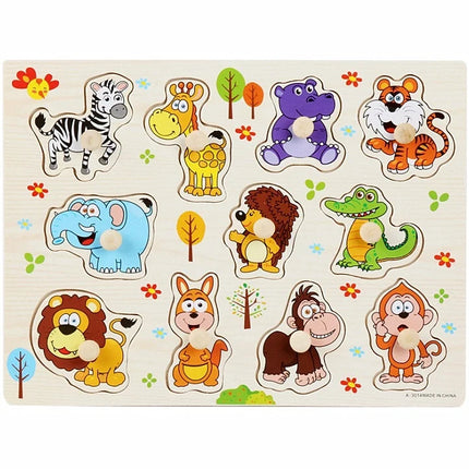 30cm Baby Toys Montessori Wooden Puzzle Hand Grab Board Educational Wood Puzzles for Kids Cartoon Animal Vehicle Child Gift