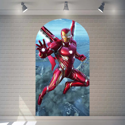 Arched Iron Man children's birthday party gift decoration elastic background props customizable superhero room decoration poster