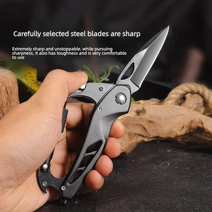 Multifunction EDC Pocket Tool Carabiner Folding Knife with Car Window Breaker Portable Outdoor Camping Utility Gadget for Travel