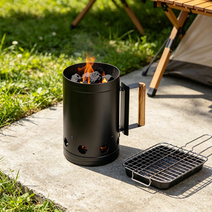 Charcoal Chimney Starter Fire Starter Tool with Wooden Handle for Easy and Efficient Charcoal Ignition Suitable for Grilling