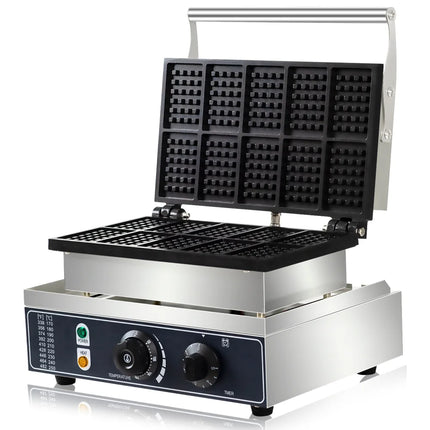 HPH2O Commercial Waffle Maker 10PCS Square Shape Waffle Machine 1550W Waffle NonStick Coating Baking and Dessert Maker