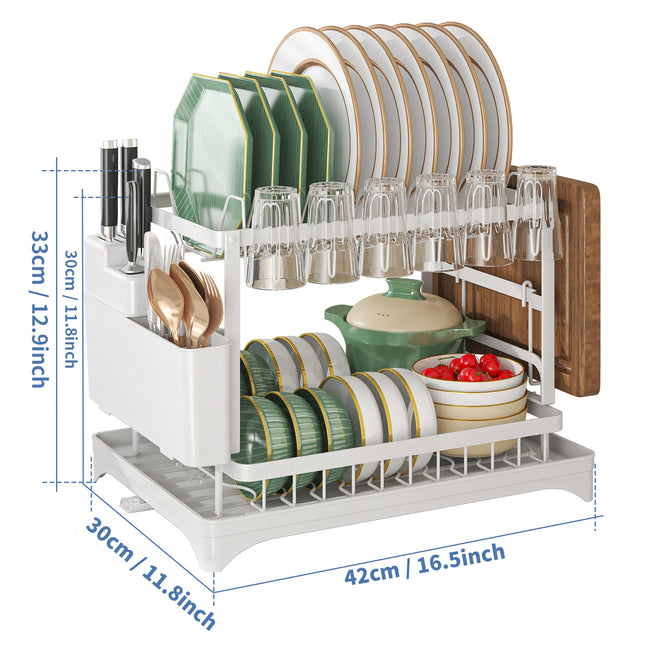2 tier,dish drying rack,Cutlery rack with spout and draining tray,cutlery holder,cup holder,kitchen countertop storage rack