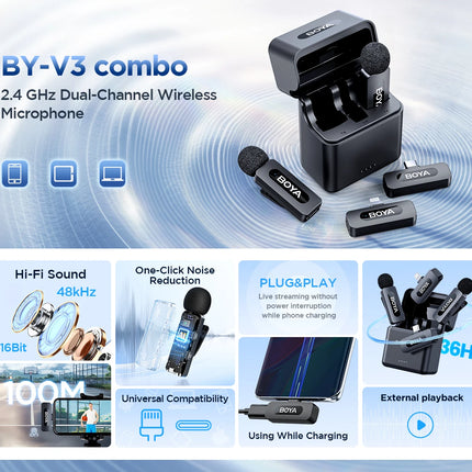 BOYA Wireless Lapel 2pcs Microphone for Android Smartphone Laptop - Omnidirectional USB C Condenser Video Recording Microphone