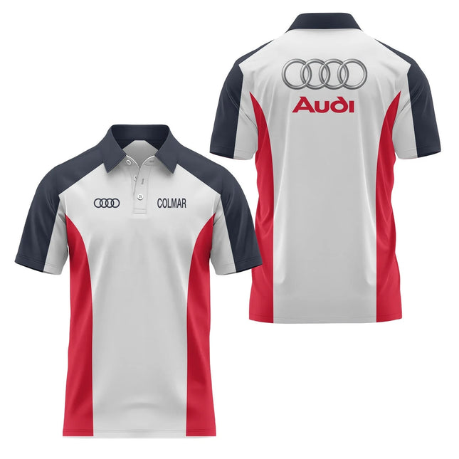 2026 3D Printed Audi Short-Sleeved Polo Shirt High-Quality Casual Sports Fashion T-Shirt Collar Fast Shipping