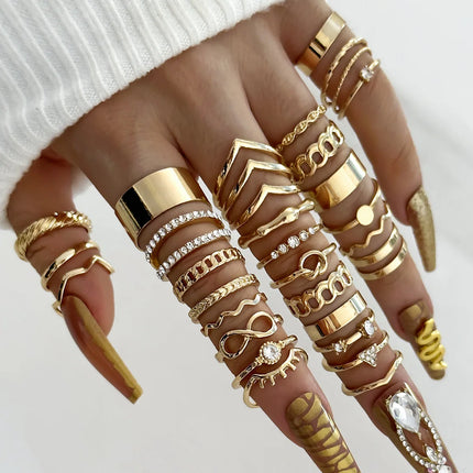 30Pcs Bohemian Geometric Knuckle Rings Set For Women Gold Silver Color Finger Ring Girls Fashion Party Jewelry Accessories