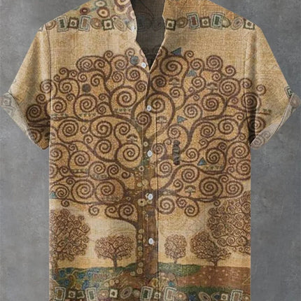 New Men's Comfortable Linen Short Sleeve Shirt High Quality Costume Art Print Cartoon Cat Pattern New Series