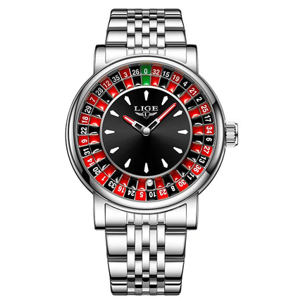 LIGE Fashion Men Watch Rotating Dial Las Vegas Roulette Desktop Theme Watch Men Waterproof Luminous Clock Watches Creative Clock