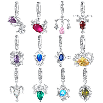 925 Sterling Silver January-December Birthday Stone Love Zircon Pendant Bead Fit Charms Necklace Bracelet Women Jewelry DIY Gift