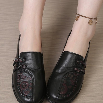 Women's leather flat shoes, spring and autumn women's loafers， single classic mom shoes, anti-slip comfortable and free shipping