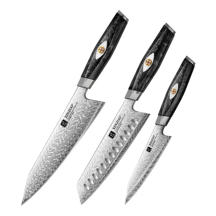 XINZUO 2PCS-7PCS Damascus Steel Knife Set With 145 Layers M390 Steel Black Carbon Fiber Handle Rust - Resistant  Gift Box