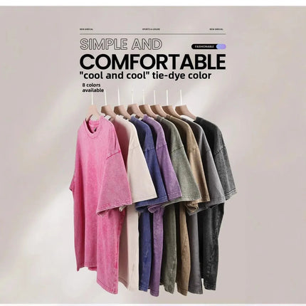 Washed Pure Cotton Short Sleeve Crew Neck Casual T-shirt Vintage Customizable Logo Men's Fashion All Seasons round Neck Top