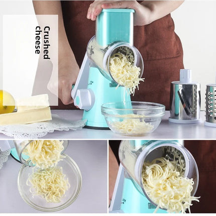Rotary Cheese Grater Shredder Round Mandolin Slicer with Handle and 3 Drum Blades Kitchen Manual Vegetable Slicer Nuts Grinder