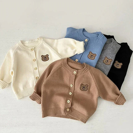 2025 Autumn New Cute Bear Knitted Baby Clothes for 1-7Y Korean Kids Cardigan Sweaters Baby Girls Boys Warm Outerwear Jacket