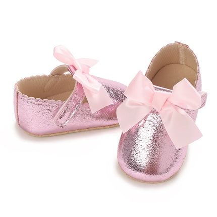 Spring And Autumn Bow 0-18 Months Newborns Wearing Outward Walking Shoes With Durable Soft Sole And Non Slip Princess Shoes