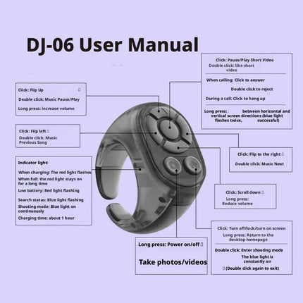 Transparent Scrolling Ring Remote for TikTok YouTube Instagram Video Scroller Page Turner Clicker Bluetooth Camera Shutter