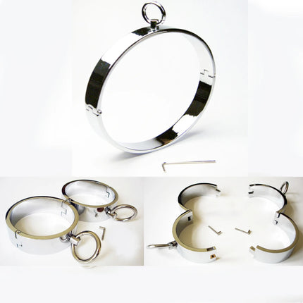Manyjoy Metal Steel Slave Lock  Wrist Handcuffs Ankle Cuffs Neck Collar with O Ring Shackles Adult BDSM Bondage Game Sex Toy Men