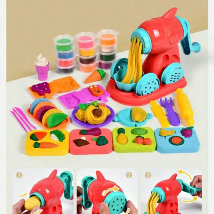 Children's Day Best Gift 3-in-1 Color Dough Kitchen Set for Kids 3-8, 24 Colors with Ice Cream/Noodle/Hamburger Makers, Food Modeling Pretend Play Toy fo