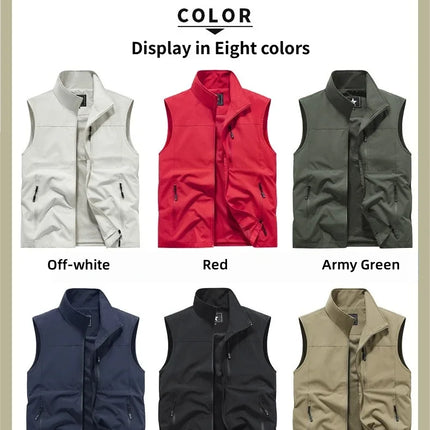 Outdoor workwear jacket Men's breathable lightweight top  Spring and Autumn thin high-end solid color stand-up collar vest