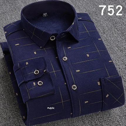 Thickened Fleece Men's Casual Shirt Warm Plaid Set Winter Wear Comfortable Breathable Fashionable Chinese Brand Clothing
