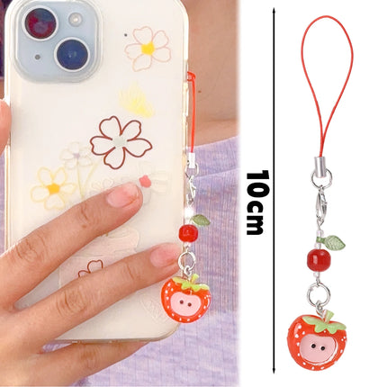 Red Green Apple Handmade Pendant Phone Chain Bead Hanging Ornament Camera Chain Cute Ins Girl Heart Key Chain Accessories