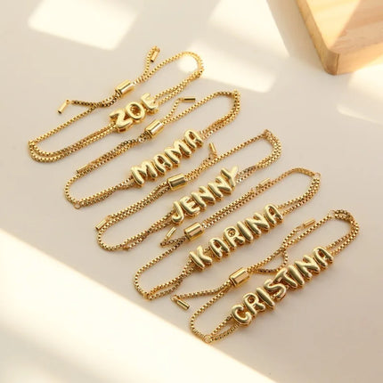 Custom Bracelet 18k Brass Metal Smooth Surface DIY Name Combination 26 English Letter Jewelry Accessories Wrist Decoration Gifts