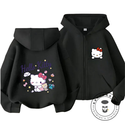 New Kids Zip Hooded Sweatshirt Hello Kitty Trendy Kawaii Design For Boys Girls Autumn Winter Wear 3-14 Age