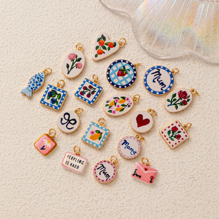 Flower Fruit Love Shell Drip Oil Printed Pendant Fashion Trend DIY Charms Jewelry Making Accessory