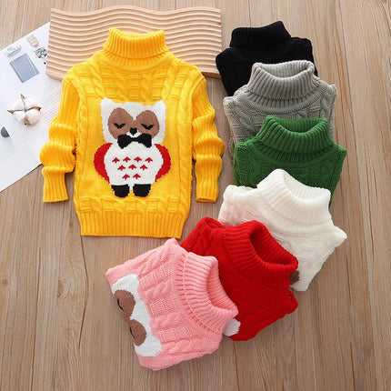 2025 new Children's Christmas Sweater Boys Girls Autumn/Winter Korean Cartoon High Collar Knitted Warm Sweater 0-4 Y
