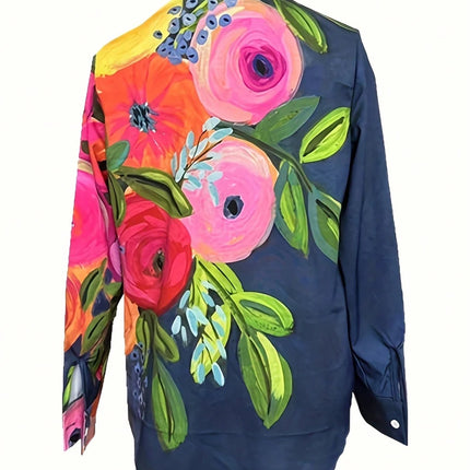 Plus Size 2025 Spring/Summer New Large Size Casual Flip Neck Spring & Autumn Women's Floral Tops 100% Polyester