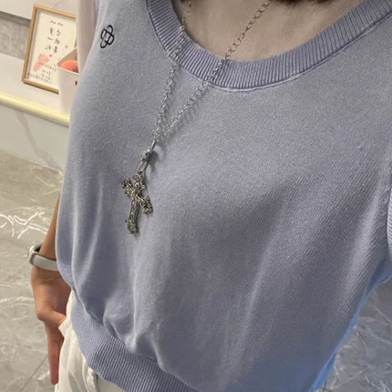 Gothic Big Zircon Cross Necklace Unisex Y2K Irregular Goth Large Cross Pendant Necklaces  for Men Women Couple Necklace Jewelry